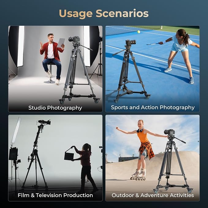 SmallRig Quick-Lock Photography Heavy Duty Tripod Dolly, Heavy Duty with 3" Rubber Wheels, Adjustable Legs, Handle & Carry Bag, 44.1lbs Capacity Tripod Wheels for Filming and Photography - Image 6