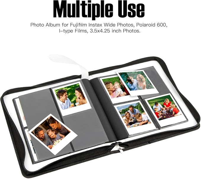 Veicevol 256-Pocket Album for Polaroid i-Type, 600 & SX-70 Photos, White | Designed for Fujifilm Instax Wide Photos, Water-Resistant PU Leather Cover, Zipper Closure, Securely Holds Up to 256 Photos - Image 2