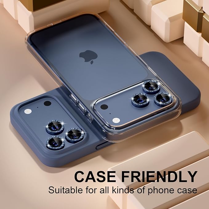 Misea Compatible for iPhone 17 Pro/iPhone 17 Pro Max Camera Lens Protector | 9H Tempered Glass Ultra HD Bling Camera Screen Protector Cover Metal Individual Ring Accessories, Deep Blue Glitter - Image 5