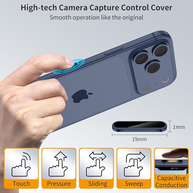 AMANECER 2 Pack Camera Control Button Protector for iPhone 17 Pro/Pro Max, Auto-Alignment Rugged Sensitive Slide Capacitive Protective Cover fit Apple Phone Side Click Touch Capture Key, Deep Blue - Image 5