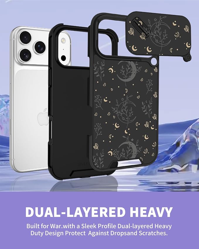 for iPhone 17 Pro Max Case - Women Cute Phone Cover Girly Pretty Unique Aesthetic Design Slide Camera Cover Protective Case for Apple for iPhone 17 Pro Max, Black Moon Stars - Image 5