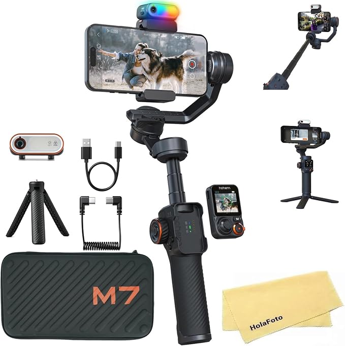 hohem iSteady M7 Gimbal Stabilizer for iPhone Android Smartphone,Phone Gimbal with AI Tracking,Fill Light,1.4" Detachable Touchscreen Remote,Phone Stabilizer for Video Recording,YouTube TikTok Travel by Hohem