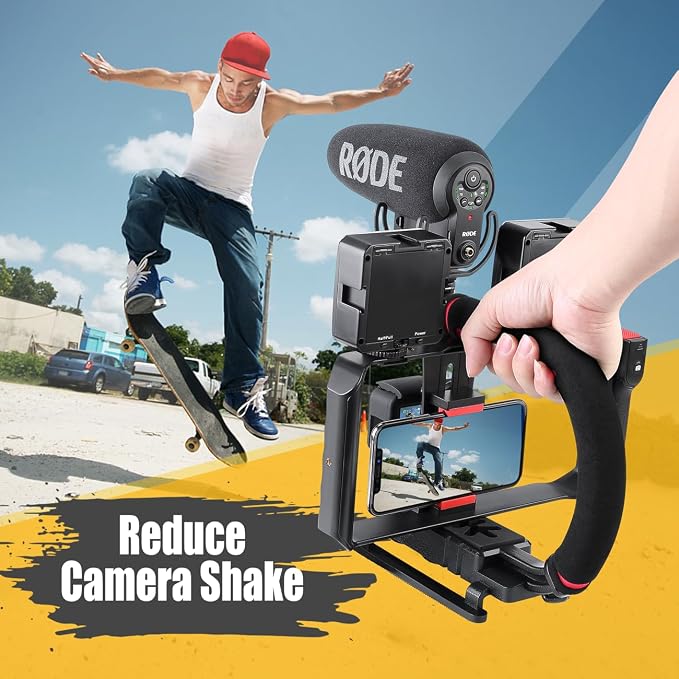 Zeadio Camera Smartphone Handheld Stabilizer, Triple Cold-Shoe Handle Grip Compatible with All Camera Action Camera DSLR Smartphone - Image 3