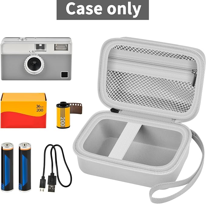 Film Camera Case for Kodak EKTAR H35 H35N Half Frame Film Camera | Camera and 35mm Film Rolls Storage, Mesh Pocket for Small Accessories, Travel and Home Organization; Large, Grey, Case Only - Image 2