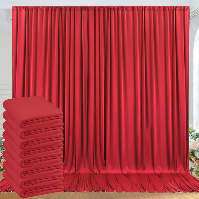 40ft x 10ft Wrinkle Free Red Backdrop Curtains for Parties, 8 Panels 5x10ft Silky Polyester Photo Backdrop Drapes for Christmas Weddings Birthday Party Photography Background Decor by ENJOYYOURPARTY