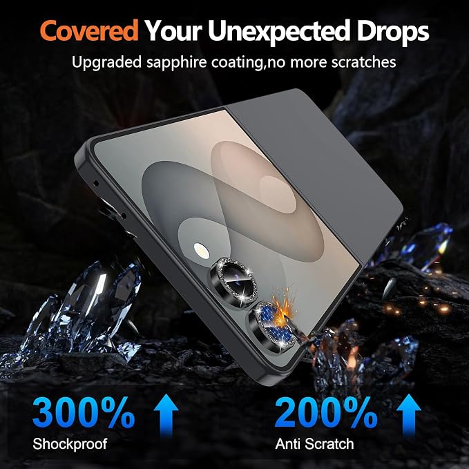 for Samsung Galaxy Z Flip 8 Camera Lens Protector, Individual Metal Ring Tempered Glass Lens Cover, [Strong Adsorption] Scratch Resistant Ultra-Thin HD Clear Lens Cover, 1 Set-Black Sparkly - Image 5
