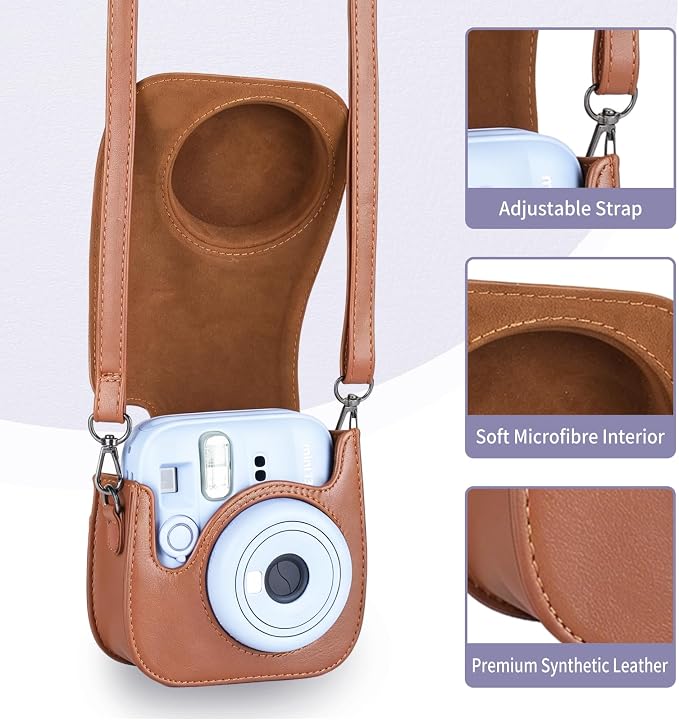 Phetium Mini 13 Camera Case for Fujifilm Instax Mini 13 12 Camera-Brown | Mini Camera Protective Case,PU Leather Bag,Photo Storage Pocket,Adjustable Shoulder Strap,Magnetic Flip - Image 3
