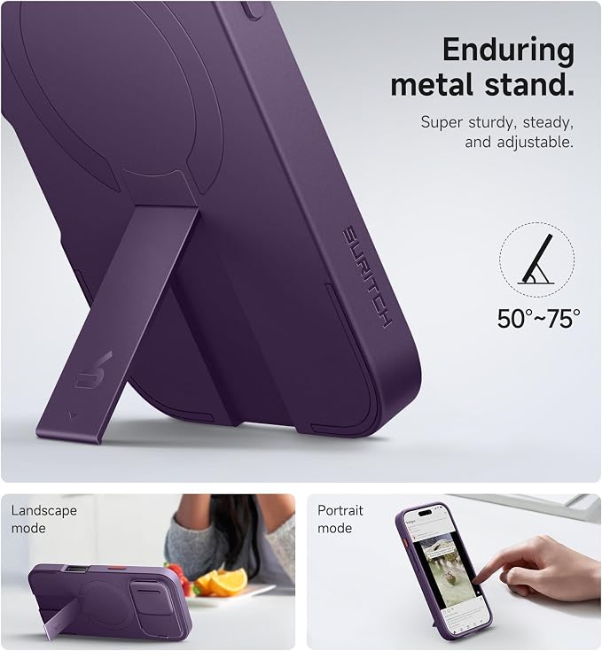 SURITCH for iPhone 16 Pro Case with Slide Camera Cover and Adjustable Kickstand, Compatible with MagSafe, Shockproof Bumper Case Slim Protective Cover for iPhone 16 Pro 6.3 Inch, Dark Purple - Image 5