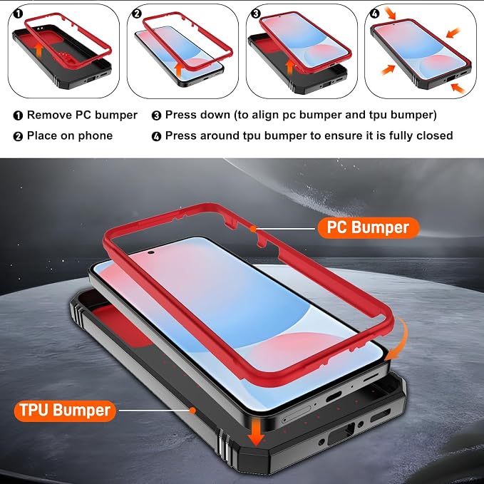 Gritup for Samsung A56 Case: Case Samsung-A56 with 2*Screen Protector, Magnetic Stand & Slide Camera Cover, Shock Proof Military-Grade Funda para Galaxy A 56 Cover, Red+Black - Image 3