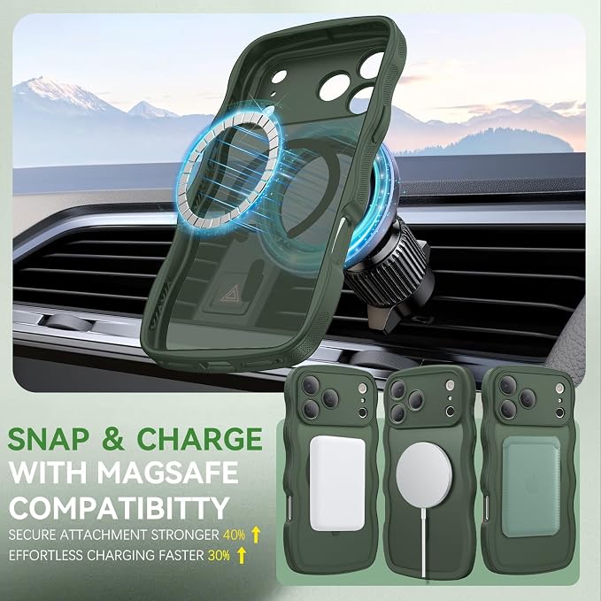 BENTOBEN Magnetic for iPhone 17 Pro Case, Cute Wavy [Full Camera Protection] [Compatible with MagSafe] Matte Anti-Slip Bumper Women Girls Boys Protective Cover for 17 Pro 6.3", Deep Green - Image 4