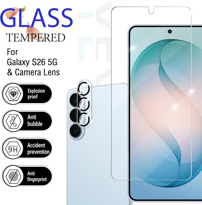 Galaxy S26 Screen Protector + Camera Lens Protector, [2 +2 Pack] [Ultrasonic Fingerprint Unlock] [Case Friendly] Full Coverage Tempered Glass Screen Protector For Samsung Galaxy S26 - Image 2