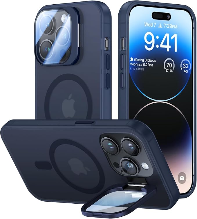 VOFATA for iPhone 14 Pro Case with Camera Cover Stand [Built-in 9H Camera Lens Protector][Fit for Magsafe] Military Grade Shockproof Translucent Matte Magnetic Phone Case 6.1", Blue by VOFATA