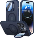 VOFATA for iPhone 14 Pro Max Case with Camera Cover Stand [Built-in 9H Camera Lens Protector][Fit for Magsafe] Military Grade Shockproof Translucent Matte Magnetic Phone Case 6.7", Blue by VOFATA