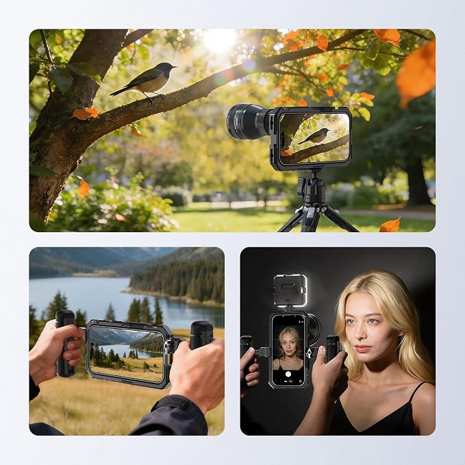NEEWER Phone Cage Compatible with iPhone 17 Only, Quick Release Video Rig Stabilizer Accessories Kit with 67mm Filter Ring, 17mm Lens Backplate, T Mount Adapter, Camera Control Cap, PA158 (Black) - Image 7