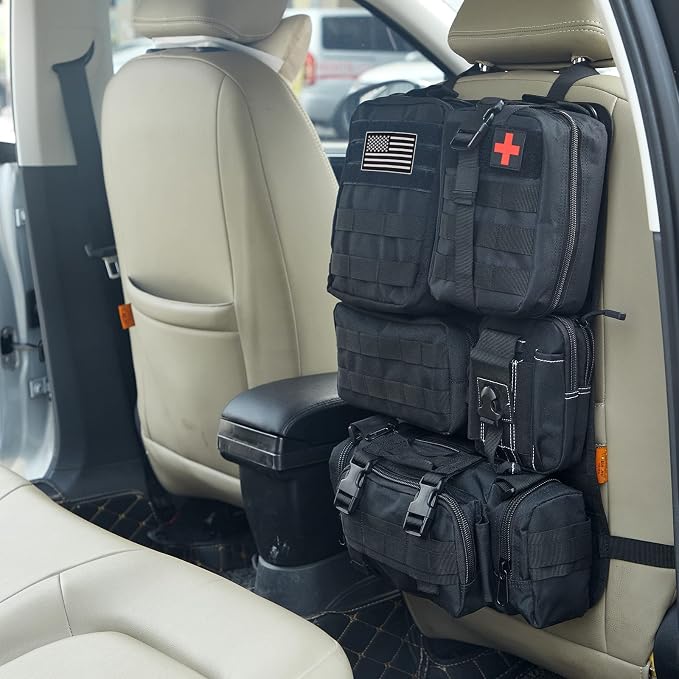 Universal Tactical Car Seat Back Organizer Bag Tactical Molle Vehicle Organizers Panel Vehicle Protector Organizers with 5 Detachable Pouches for Car Truck Ford Jeep (Black) - Image 8