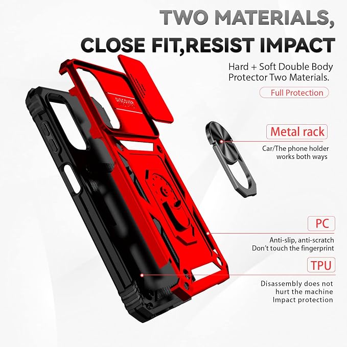 for Samsung Galaxy A14 5G Case,with Screen Protectors and Camera Cover,[Military Grade] 16ft.Drop Tested Cover with Magnetic Kickstand Protective Case for Galaxy A14 5G, Red - Image 4