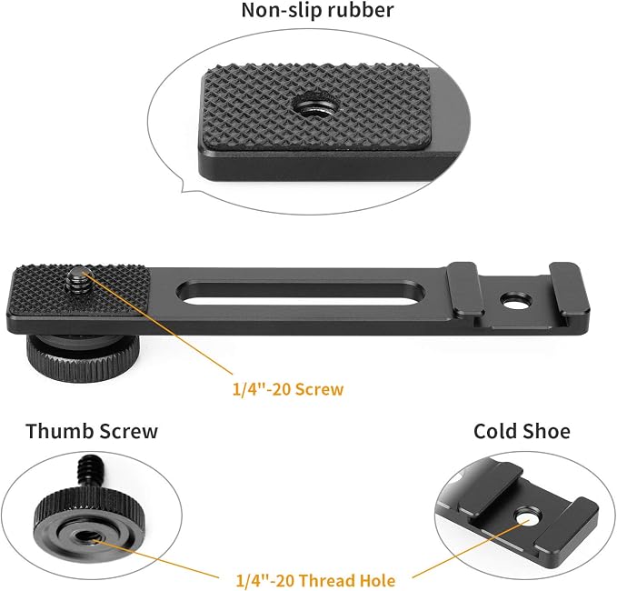 ChromLives Cold Shoe Bracket Extension Bar, Hot Shoe Extension, Microphone Mount with 1/4'' Tripod Screw Compatible with Mirrorless Camera Vlogging Sony A6400 6300 6500 6000 Zhiyun 4 DJI Osmo Pocket - Image 4