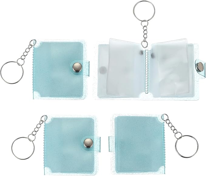 uxcell 4 Pcs Mini Photo Albums, 2.4 Inch PVC Small Photo Storage with Keychain Photo Album with 16 Pockets for Pictures Valentine's Day Gift Wedding, Blue by uxcell