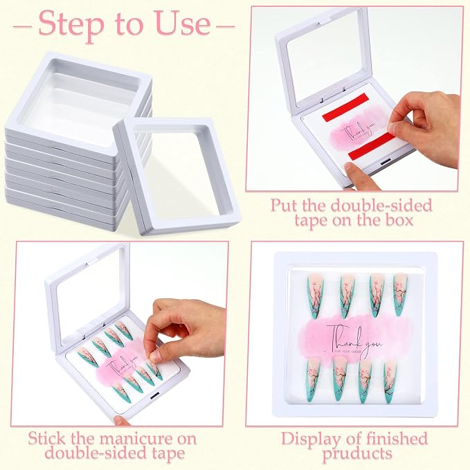 meekoo 30 Pcs Press on Nail Packaging Box with 90 Pcs Adhesive Double Sided Tape Artificial Nail Display Case Storage Container Box Acrylic Packaging Organizer for Art Home Salon(White) - Image 4