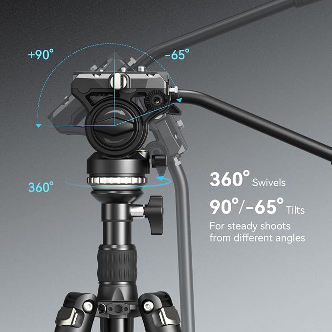 SmallRig CT210 Video Tripod, 75" Video Camera Tripod Monopod with +/-15° Leveling Base Fluid Head, Professional Camera Tripod Compatible with Video Camera, DSLR, Camcorder-4475 - Image 6