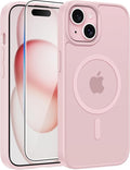 FNTCASE for iPhone 15/14/13 Case, Fit for Magsafe, Glass Screen Protector | Translucent Matte, Magnetic Phone Cases, 14FT Military Grade Drop Protection, Slim Shockproof Protective Cover, Light Pink by FNTCASE