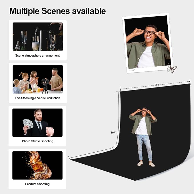BEIYANG 5X10FT Black Velvet Backdrop Screen, Pure Black Background Screen for Photography, Portrait, Product,Video Shooting, Background Cloth for Studio,Party,Decoration - Image 4