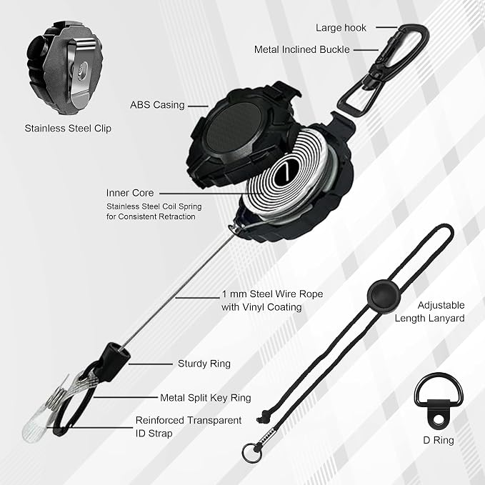 Ezcora CB Mic Holder Retractable Microphone Keeper Heavy Duty CB Radio Retractable Hanger Tether, 32" Stainless Steel Cord, 12" Nylon Attachment Lanyard, D-Ring Mount Included - Image 5