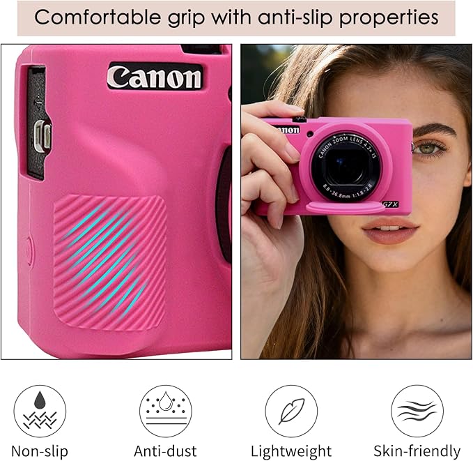VOVMOEYA Camera Case for Canon Powershot G7 X Mark III with 2PCS Screen Protector,Full Pritection Soft G7X III Silicone Case Detachable Lens Cover Protective Cover for Canon G7XIII G7X3-Dark Pink - Image 3