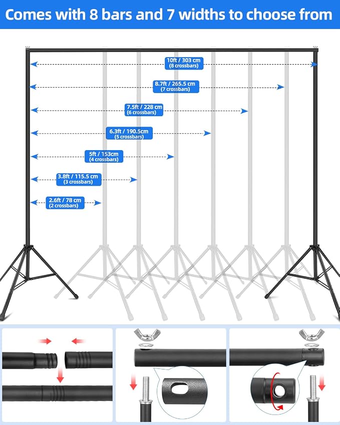 Hemmotop Backdrop Stand 10x8ft, Versatile Sizes Adjustable Banner Holder | Metal, Fits Projector Screen, Background, Balloon, Ideal for Photoshoot, Wedding, Birthday, Baby Shower Party, Photo Booth - Image 3