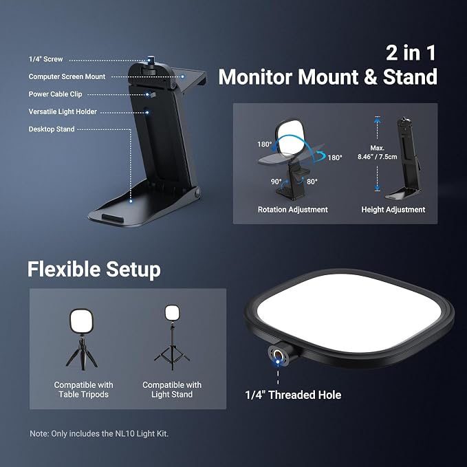 NEEWER BASICS 2Pcs 5" 10W LED Streaming Light, Bi Color Edge Lit Full Screen CRI95 USB Lamp with Multifunction Desk Stand, Monitor Laptop Computer Webcam Video Conference Zoom Recording Lighting, NL10 - Image 5
