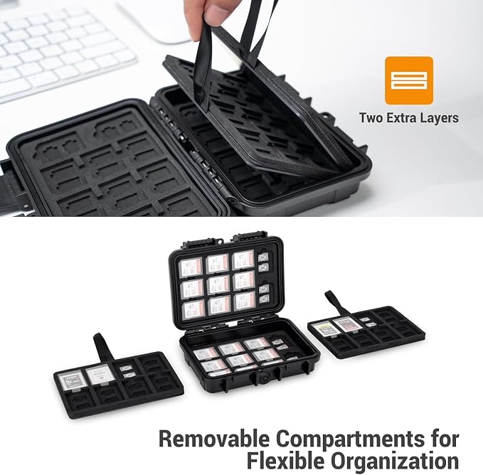114 Slots IP67 Waterproof Memory Card Holder for SD XQD CFexpress Type-B | 114-slot large capacity, holds 76 Micro SD, 22 SD & 16 CFexpress Type-B/XQD cards, shockproof, photographer outdoor use - Image 3