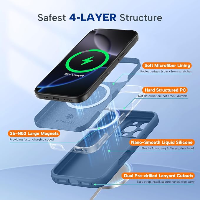 miracase Magnetic for iPhone 16 Pro Case, [Soft Anti-Scratch Microfiber Lining], Compatible with MagSafe, Liquid Silicone Case Shockproof Drop Protection Phone Case for 16 Pro,Glass Blue | Compatible with MagSafe, Soft Microfiber Lining, Liquid Silicon... - Image 5
