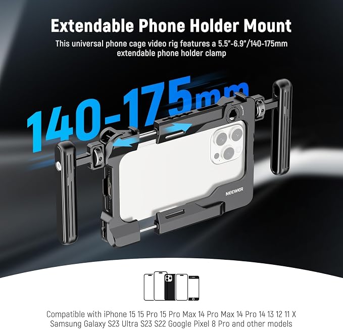 NEEWER Universal Smartphone Video Rig with Handles 67mm Filter Adapter | Anti Drop Cold Shoe Compatible with DJI Mic iPhone Samsung Galaxy Android, Phone Cage Stabilizer for Video Recording, PA017 - Image 2