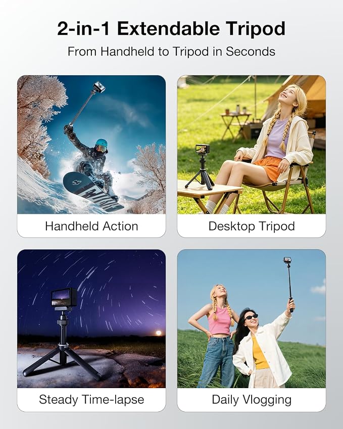 llano 16" Magnetic Action Camera Tripod for DJI Osmo Action 5 pro/4/3, Osmo 360, Extendable Mini Tripod with Magsafe Quick Release Adapter, 360° Ball Head, Small Selfie Stick, Lightweight, Black - Image 7