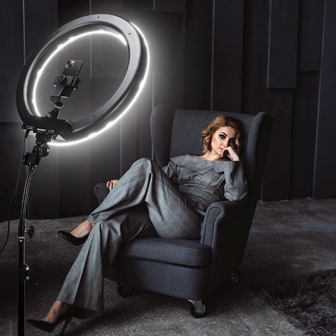 NEEWER RL-18 18 Inch Ring Light with Tripod Stand, 55W Large LED Ringlight | Cold Shoe, Phone Holder, Compatible with iPhone Camera, for Video Recording Photography Streaming Selfie Makeup Studio Photo - Image 5