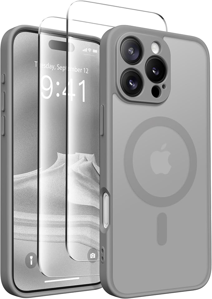 CAPRARO for iPhone 16 Pro Max Case, Compatible with MagSafe | Upgraded [Full Camera Protection] Protective Translucent Matte Women Girl Magnetic Phone Case Cover, Frosty Grey by CAPRARO
