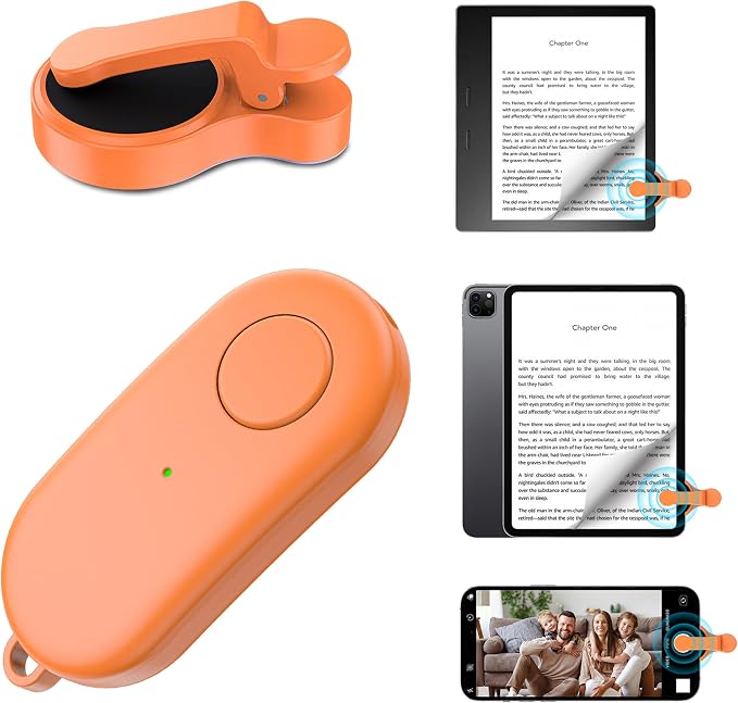 Remote Control Page Turner for Kindle Paperwhite Oasis Kobo eReaders,Kindle Clicker Page Turner Accessories for iPhone,iPad, Android Tablets Reading Novels,Video Record&Shutter Selfie (Orange) by HIGHGO