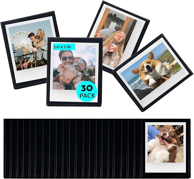 30 Pack Magnetic Picture Frame for Polaroid I-Type/Wide Camera Film | Fridge Magnetic Photo Frames for Polaroid I-Type/Now/Now+/Fujifilm Instax Wide/Wide 300/400 Instant Film Camera Films, Black by wogozan