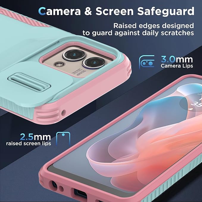 for Motorola G Stylus 5G 2023 Case with 1 HD Screen Protector & Slide Camera Cover[Military-Grade]Phone Case Heavy Duty Rugged Shockproof Protective Cover for Moto G Stylus 5G 2023(Cyan/Pink) - Image 5