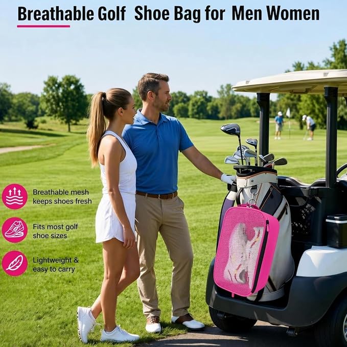 Golf Shoe Bag for Travel, Ventilated Sports Shoes Carrier, Portable Football Boot Organizer for Gym Men Women (1 Pcs-Hot Pink) - Image 2