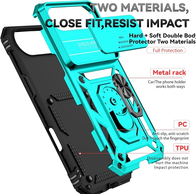 SunStory Phone Case for iPhone Air Case with HD Screen Protector & Slide Camera Cover & Rotated Ring Kickstand, [Military-Grade] Phone Case for iPhone 17 Air, Teal - Image 8