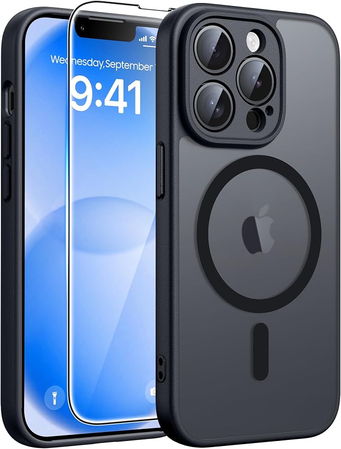 FNTCASE for iPhone 13 Pro Case, Fit for Magsafe, Screen Protector Black | Full Camera Protection, Translucent Matte, 14FT Military Grade Drop Proof, Shockproof Protective Phone Cover, Black by FNTCASE