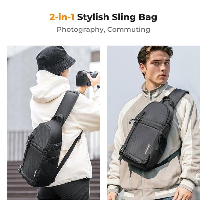 K&F CONCEPT Camera Sling Bag, Compact Crossbody Backpack, 10L | Fits Mirrorless & Small DSLR. Water-Repellent Twill Fabric. 5 Removable Dividers. Adjustable Strap 20.5–39.8 in. BS11 - Image 6