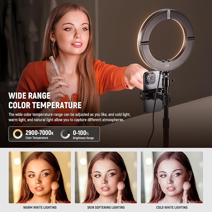 NEEWER 18W 8" Desk Ring Light with Stand, Circle Selfie Light for iPhone Streaming Makeup Video Recording, Video Conference Lighting Kit with Phone Holder for Laptop Computer Zoom Call Podcast, RH8B - Image 3
