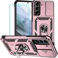 HNHYGETE for Galaxy S21 Case with Screen Protector: [Military Grade 20ft. Drop Tested] Ring Shockproof Protective Phone Case for - Samsung Galaxy S21 (Rose Gold) by HNHYGETE