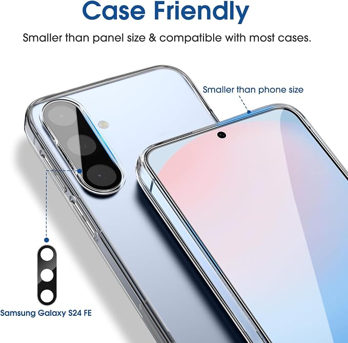 amFilm OneTouch for Samsung Galaxy S24 FE Screen Protector Tempered Glass | Auto-Alignment, 30s Install, Bubble Free, Scratch & Drop Protection, HD Clear, Camera Lens Protector, 2+2 Pack (S24FE-6.7'') - Image 5