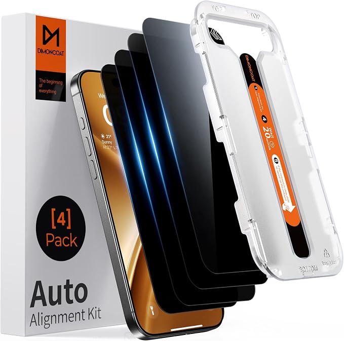 DIMONCOAT 4-PACK for iPhone 16 Pro Privacy Screen Protector Glass 6.3" | 13FT Drop Tested, Auto Alignment Kit, 10X Military-Grade Tempered Glass, Stronger Edge Protection, Case Friendly, Bubble-Free by DIMONCOAT