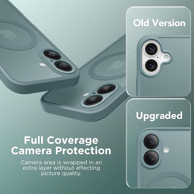 CAPRARO for iPhone 16 Case, Compatible with MagSafe | Upgraded [Full Camera Protection] Protective Translucent Matte Women Girl Magnetic Phone Case Cover, Feiquan Green - Image 6