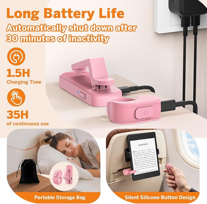 Page Turner Ring for Kindle,Remote Control for iPhone iPad Tablets eReaders | Clicker Page Turner for Kindle Accessories for Camera Video Record&Shutter Selfie with Storage Bag, Fits Thick Cases (Pink) - Image 8