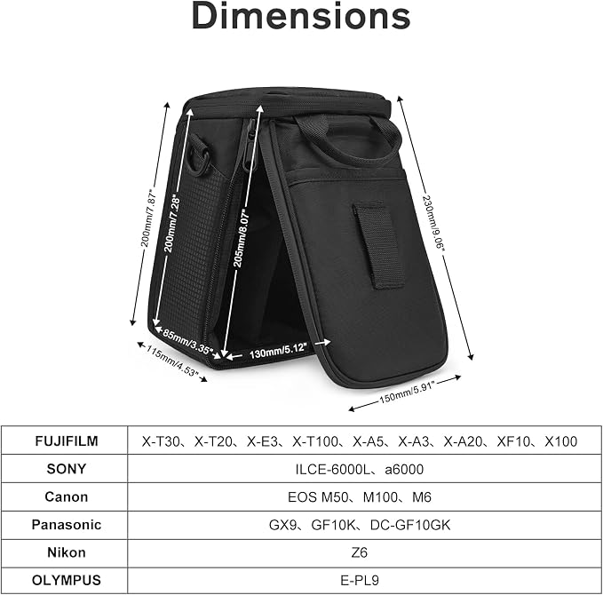 S-ZONE Camera Insert Bag Waterproof Lens Cube Case Compatible with Nikon Canon | Bottom and Side Zipper Openings, Adjustable Shoulder Strap, Compatible with Nikon Canon - Image 3